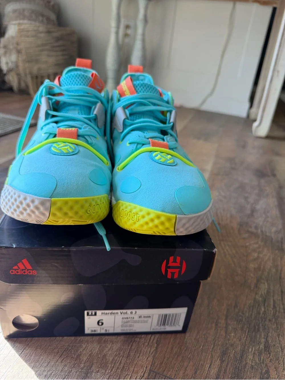 adidas Kids Harden Vol. 6 Sneakers - Pulse Aqua with Solar Yellow Accents